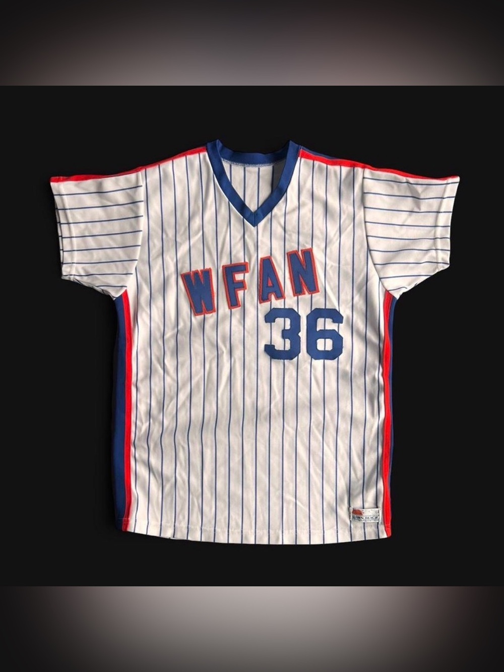 Vintage 80’s 90’s WFAN NY sports radio promo pin stripe baseball jersey NY Mets